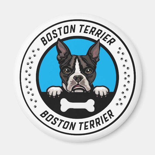 Boston Terrier Peeking Illustration Badge Magneet (Voorkant)