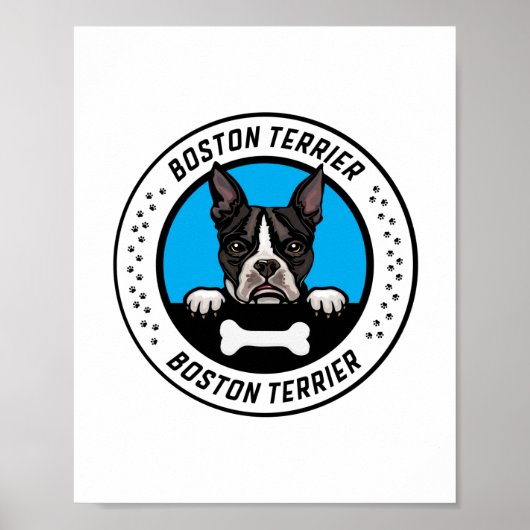 Boston Terrier Peeking Illustration Badge Poster (Voorkant)