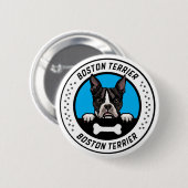 Boston Terrier Peeking Illustration Badge Ronde Button 5,7 Cm (Voorkant /achterkant)