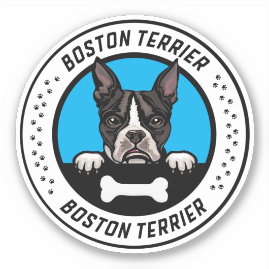 Boston Terrier Peeking Illustration Badge Sticker (Voorkant)