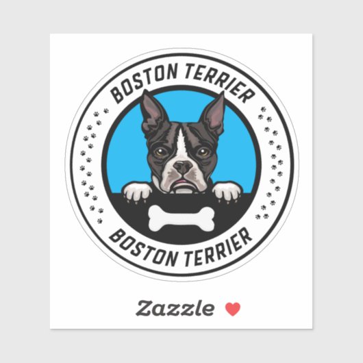 Boston Terrier Peeking Illustration Badge Sticker (Vel)
