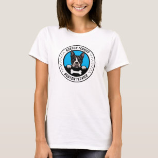 Boston Terrier Peeking Illustration Badge T-shirt
