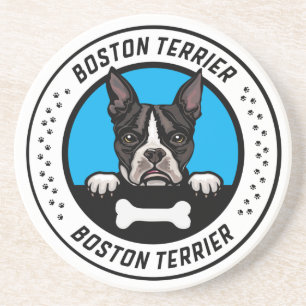 Boston Terrier Peeking Illustration Badge Zandsteen Onderzetter