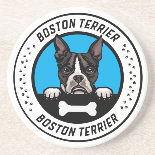 Boston Terrier Peeking Illustration Badge Zandsteen Onderzetter (Voorkant)