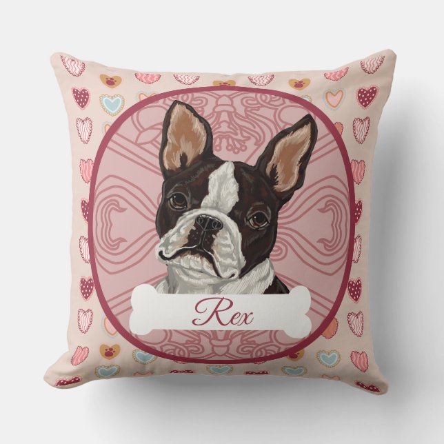 Boston Terrier Personalize Valenting Heart Pillow Kussen (Voorkant)