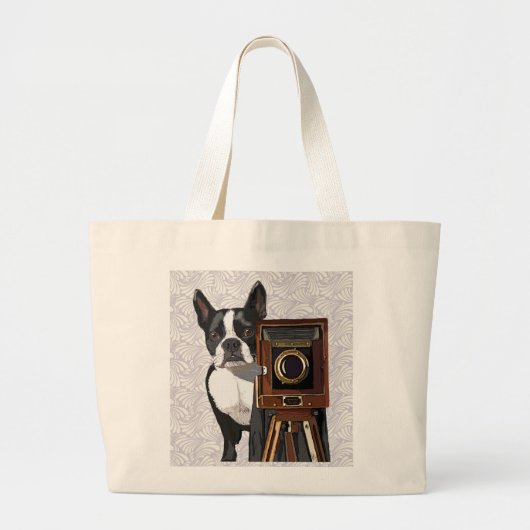 Boston Terrier Photographer 2 Grote Tote Bag (Voorkant)