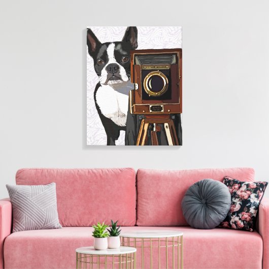Boston Terrier Photographer Canvas Afdruk (Insitu (Woonkamer))