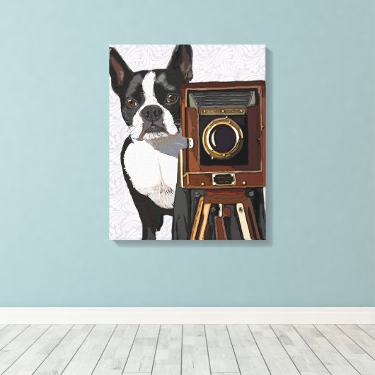 Boston Terrier Photographer Canvas Afdruk (Insitu (Houten vloer))