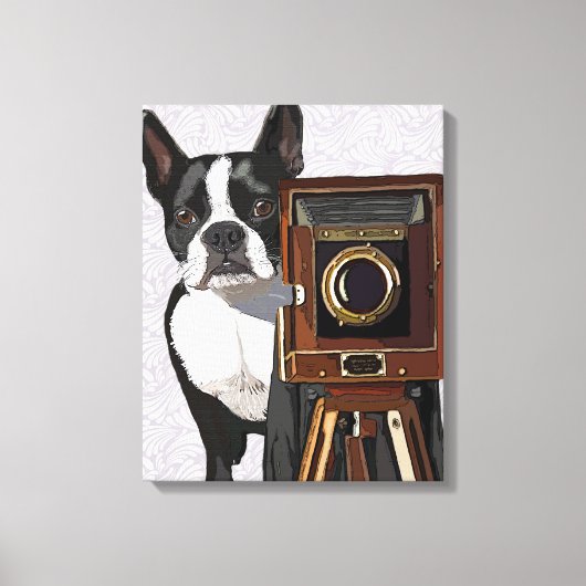 Boston Terrier Photographer Canvas Afdruk (Voorkant)