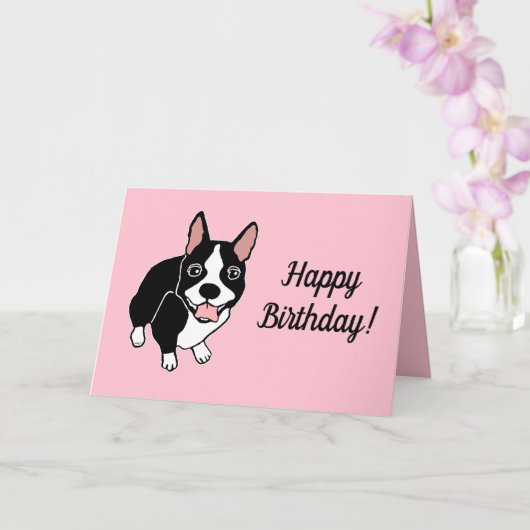 Boston Terrier Pink Happy Birthday Kaart (Orchidee)