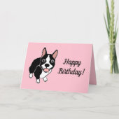 Boston Terrier Pink Happy Birthday Kaart (Voorkant)