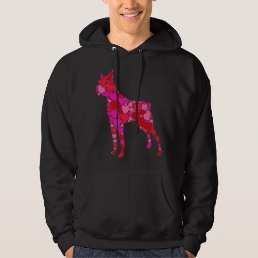Boston Terrier Pink Red Heart voor vrouwelijke Man Hoodie (Voorkant)