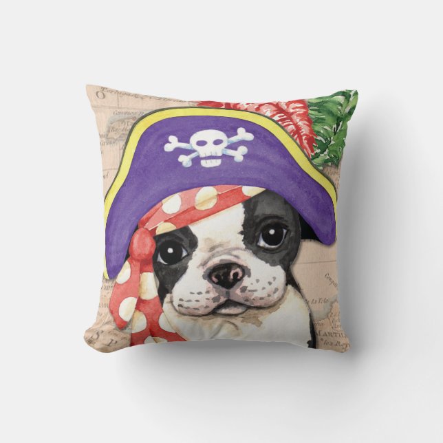 Boston Terrier Piraat Kussen (Voorkant)