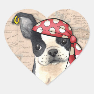 Boston Terrier Pirate Hart Sticker