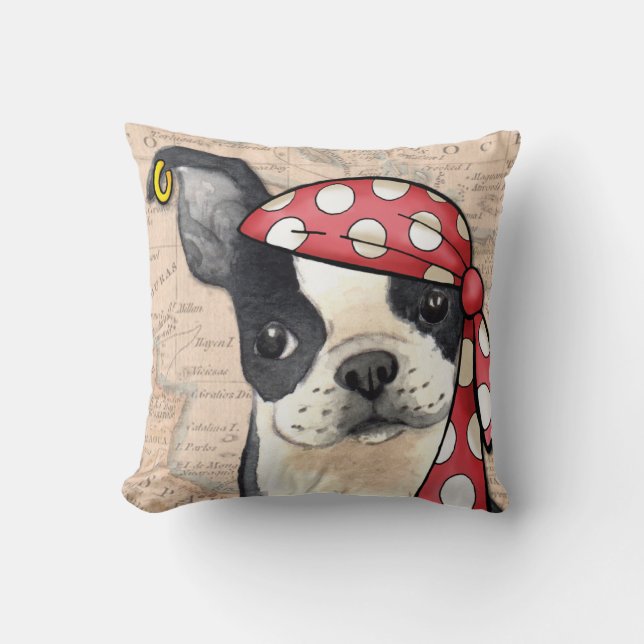 Boston Terrier Pirate Kussen (Voorkant)