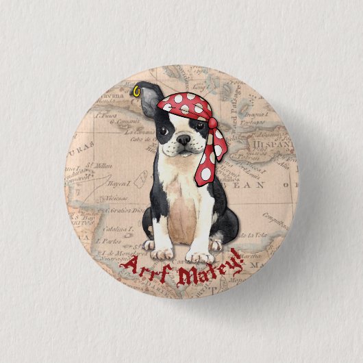 Boston Terrier Pirate Ronde Button 3,2 Cm (Voorkant)