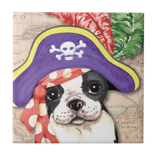 Boston Terrier Pirate Tegeltje (Voorkant)
