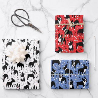 Boston Terrier Playtime Cute Dogs Inpakpapier Vel