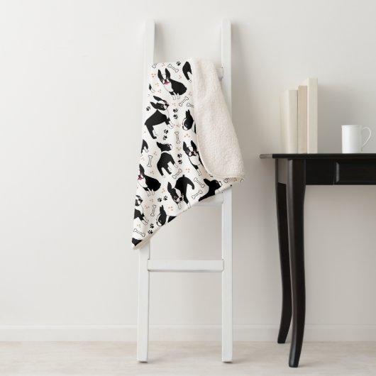 Boston Terrier Playtime Cute Dogs Sherpa Deken (In situ)