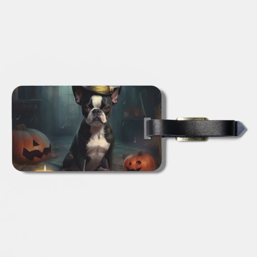 Boston Terrier pompoenen Halloween eng Bagagelabel (Achterkant horizontaal)