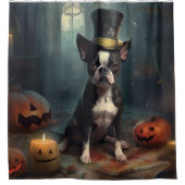 Boston Terrier pompoenen Halloween eng Douchegordijn (Voorkant)