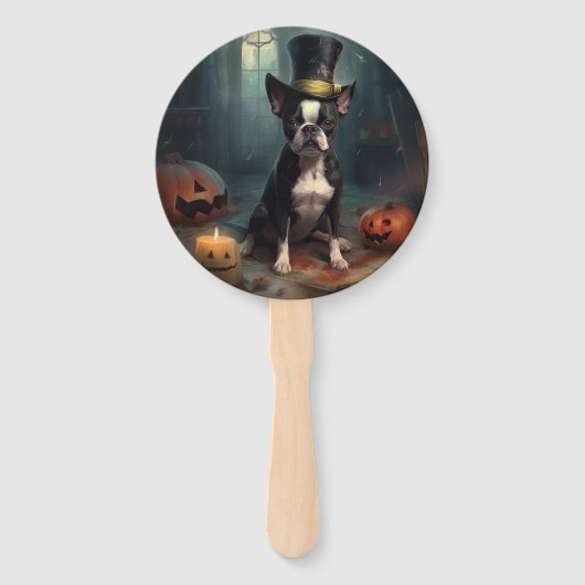Boston Terrier pompoenen Halloween eng Handwaaier (Voorkant)