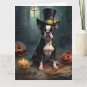 Boston Terrier pompoenen Halloween eng Kaart (Voorkant)