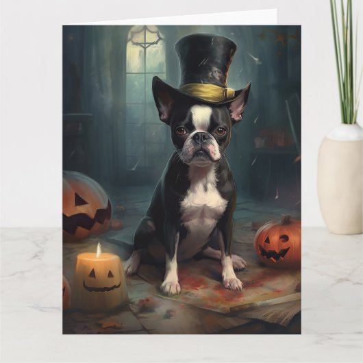 Boston Terrier pompoenen Halloween eng Kaart (Voorkant)