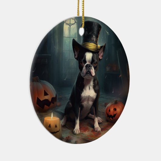 Boston Terrier pompoenen Halloween eng Keramisch Ornament (Rechts)