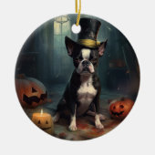Boston Terrier pompoenen Halloween eng Keramisch Ornament (Voorkant)