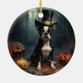 Boston Terrier pompoenen Halloween eng Keramisch Ornament (Achterkant)