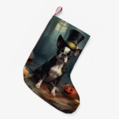 Boston Terrier pompoenen Halloween eng Kleine Kerstsok (Voorkant (Hangend))