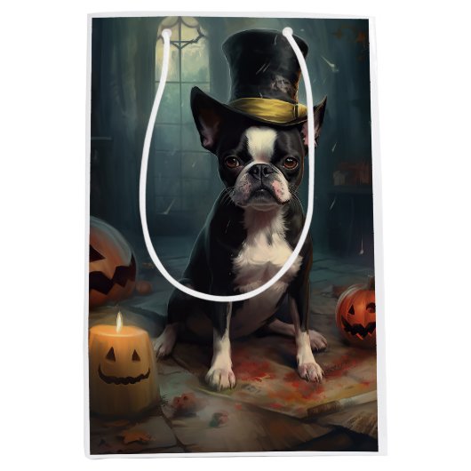 Boston Terrier pompoenen Halloween eng Medium Cadeauzakje (Voorkant)