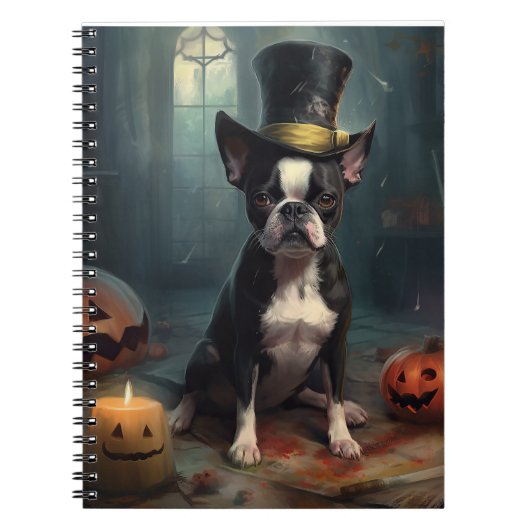 Boston Terrier pompoenen Halloween eng Notitieboek (Voorkant)