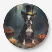 Boston Terrier pompoenen Halloween eng Papieren Bordje (Voorkant)
