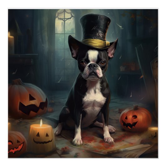 Boston Terrier pompoenen Halloween eng Perfect Poster (Voorkant)