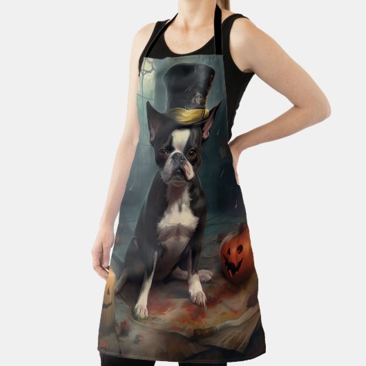 Boston Terrier pompoenen Halloween eng Schort (Insitu)