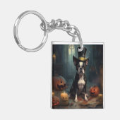 Boston Terrier pompoenen Halloween eng Sleutelhanger (Voorkant Links)