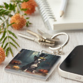 Boston Terrier pompoenen Halloween eng Sleutelhanger (Voorkant Rechts)