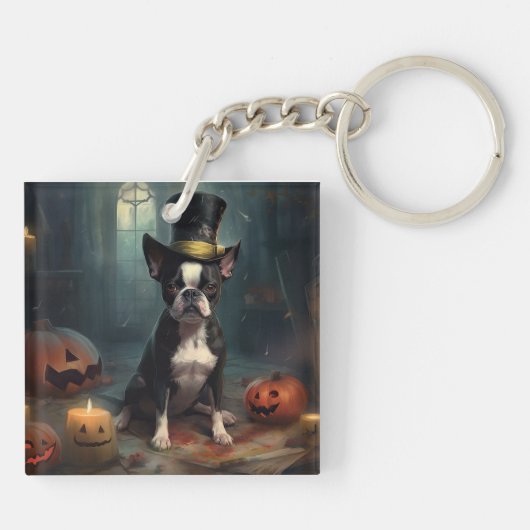 Boston Terrier pompoenen Halloween eng Sleutelhanger (Achterkant)