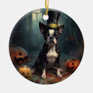 Boston Terrier Pompoenen Halloween Griezelen Keramisch Ornament