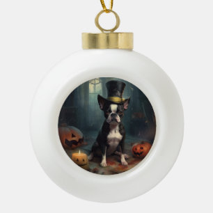 Boston Terrier Pompoenen Halloween Griezelen Keramische Bal Ornament