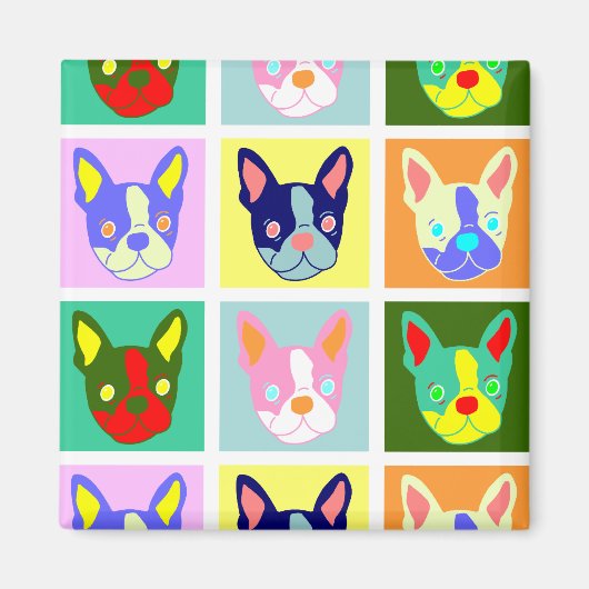 Boston Terrier Pop Art Magneet (Voorkant)