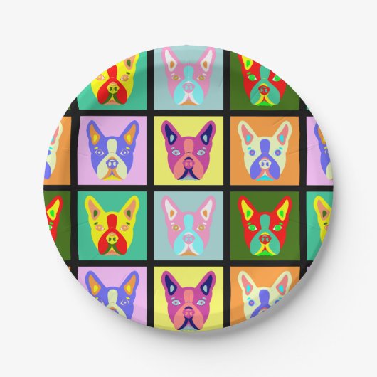 Boston Terrier Pop Art Papieren Bordje (Voorkant)