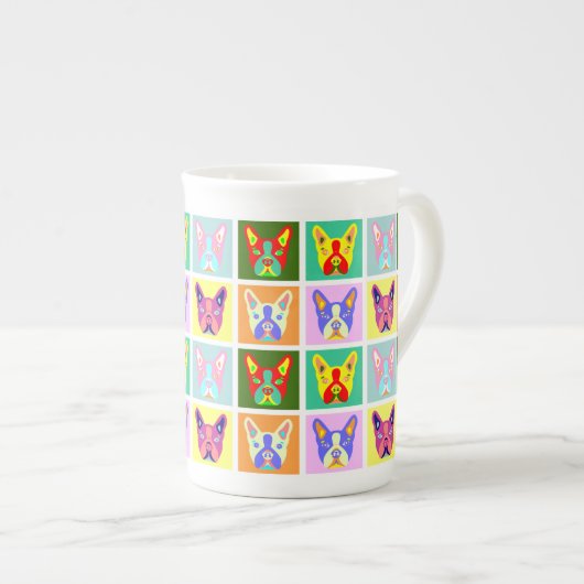 Boston Terrier Pop Art Porselein Kop (Voorkant rechts)