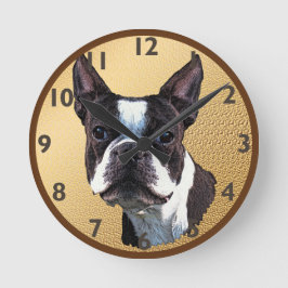 Boston Terrier Portrait Ronde Klok