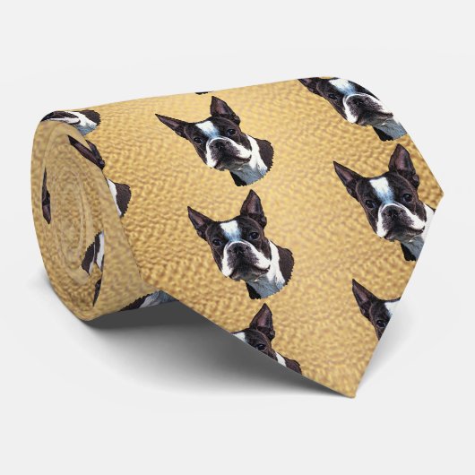 Boston Terrier Portrait Stropdas (Opgerold)