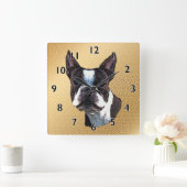 Boston Terrier Portrait Vierkante Klok (Huis)