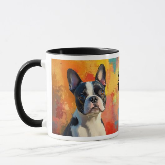 Boston Terrier Portret Abstracte achtergrond Mok (Links)