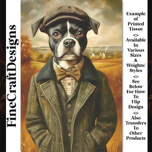 Boston Terrier Portret in landschap CG8 Decoupage Tissuepapier